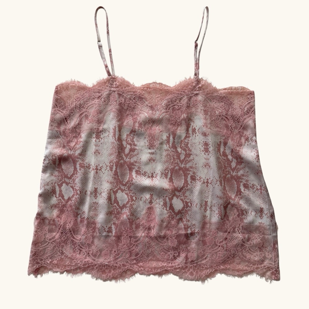Storia Snake Print Lace Camisole Lingerie Style Top Coquette Pink Cream Womens L